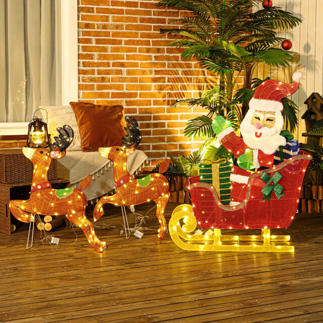 Homcom Verlichte kerstman op slee met rendier led-verlichting 3288028 large