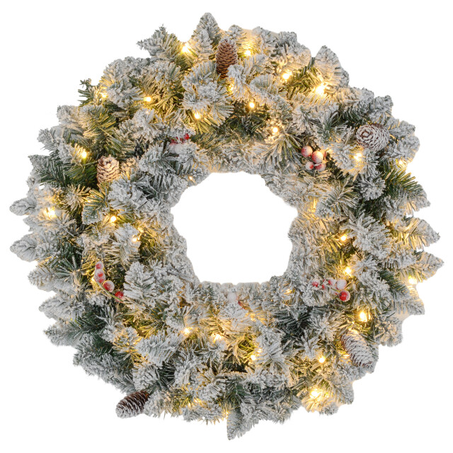 Homcom Kerstkrans met led-verlichting, rode bessen 60 cm doorsnede 3289421 large