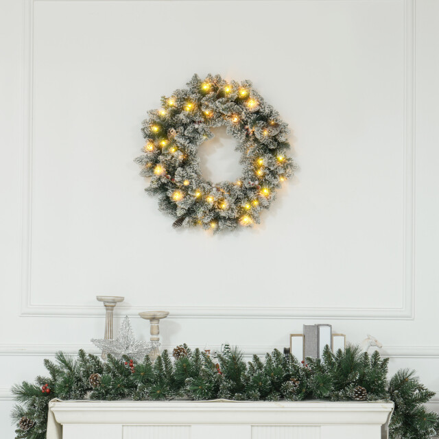 Homcom Kerstkrans met led-verlichting, rode bessen 60 cm doorsnede 3289421 large