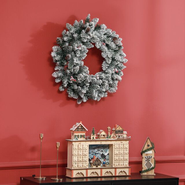 Homcom Kerstkrans met led-verlichting, rode bessen 60 cm doorsnede 3289421 large