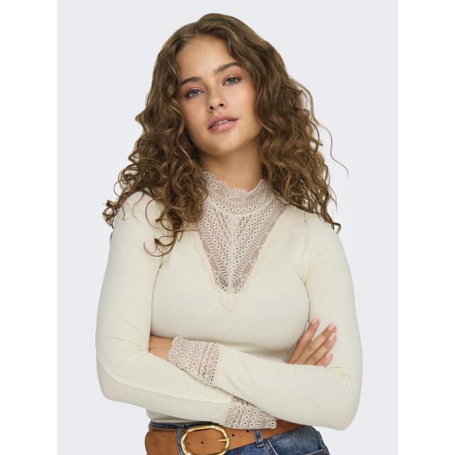 Only onltilde l/s high neck lace top jrs 15207788 birch 06012.198.0032 large