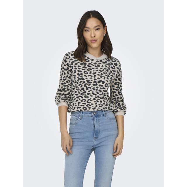 Jacqueline de Yong lorraine animal l/s pullover knt 15292890 cement black/leopard 06712.849.0113 large