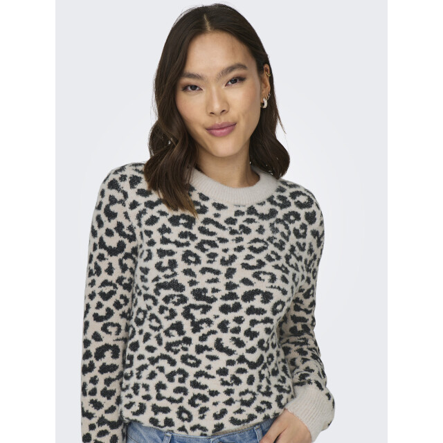 Jacqueline de Yong lorraine animal l/s pullover knt 15292890 cement black/leopard 06712.849.0113 large