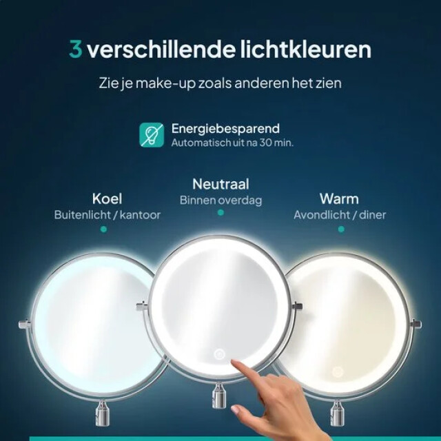Mirlux Make-up spiegel met led verlichting oplaadbaar 5x vergroting chroom 3277868 large