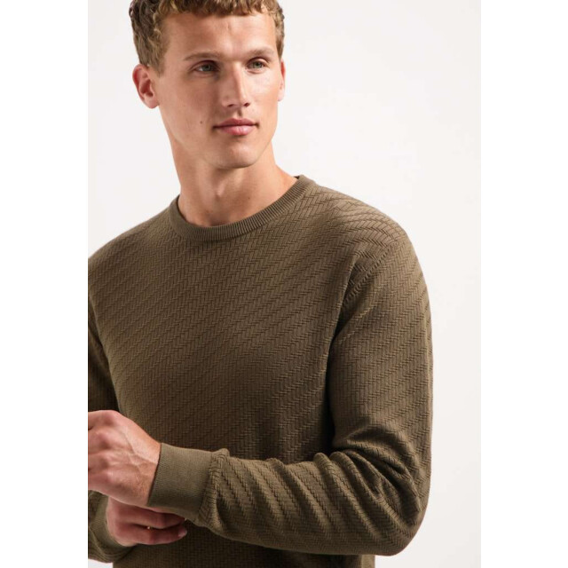 No Excess Pullover crewneck jacquard solid taupe 29230916-044 large