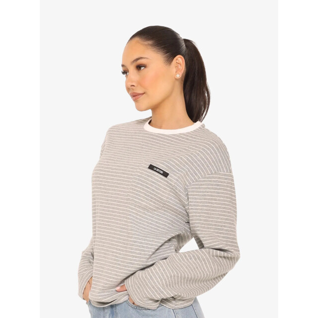 LA Sisters Dames longsleeve oversized striped grey 1795-GREY large