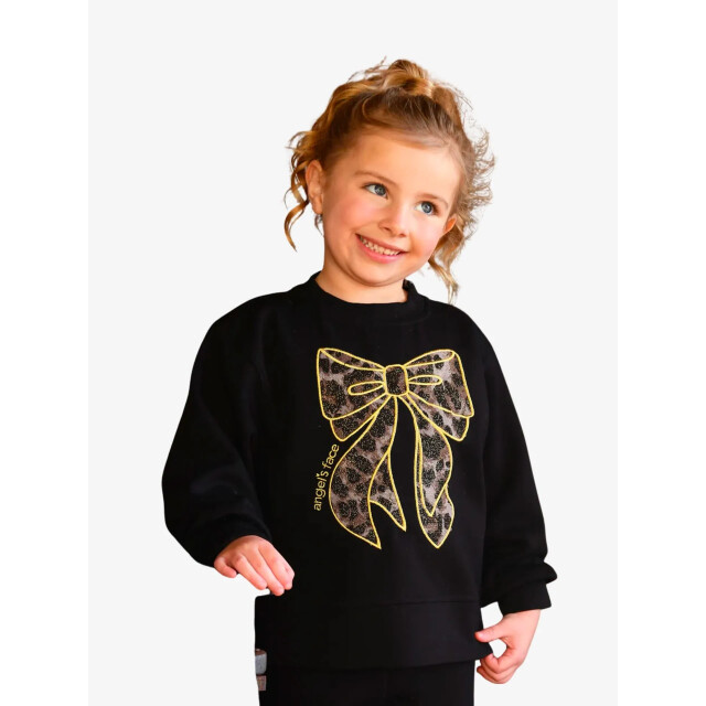 Angels Face Meisjes sweater paula leopard tulle bow zwart PAULA-SWEAT-WITH-LEOPARD-TULLE-BOW-BLACK large