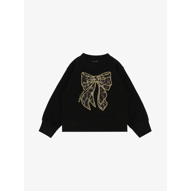 Angels Face Meisjes sweater paula leopard tulle bow zwart PAULA-SWEAT-WITH-LEOPARD-TULLE-BOW-BLACK large