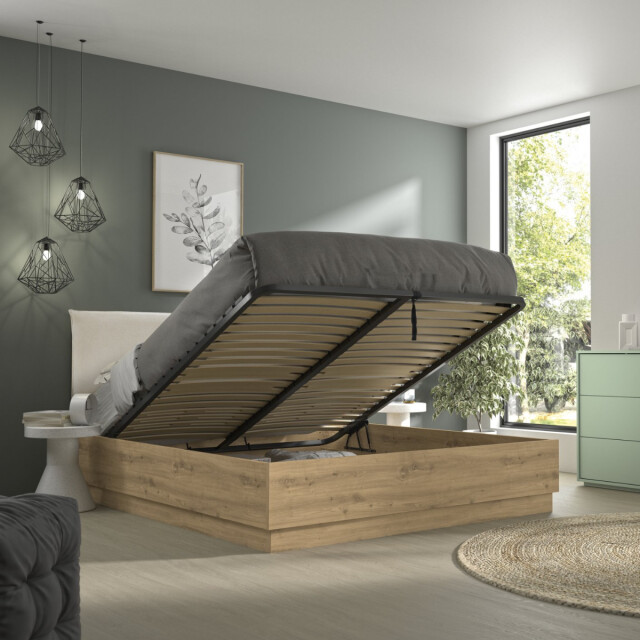 CaliCosy Opbergbed met hoofdbord in beige stof 160 x 200 cm eikendecor tidy 3304480 large