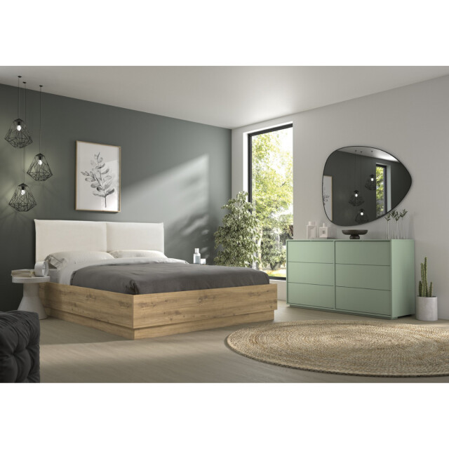 CaliCosy Opbergbed met hoofdbord in beige stof 160 x 200 cm eikendecor tidy 3304480 large