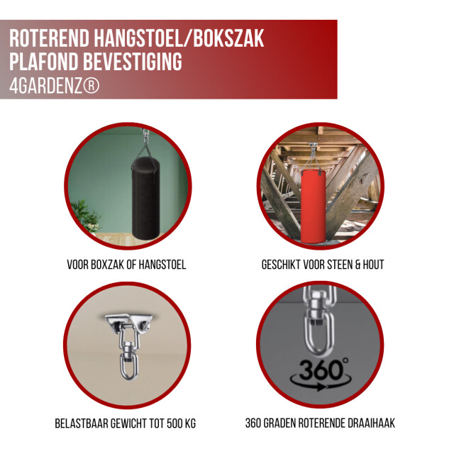 4gardenz ® 360 graden roterende hangstoel/bokszak plafond bevestiging rvs 3294085 large