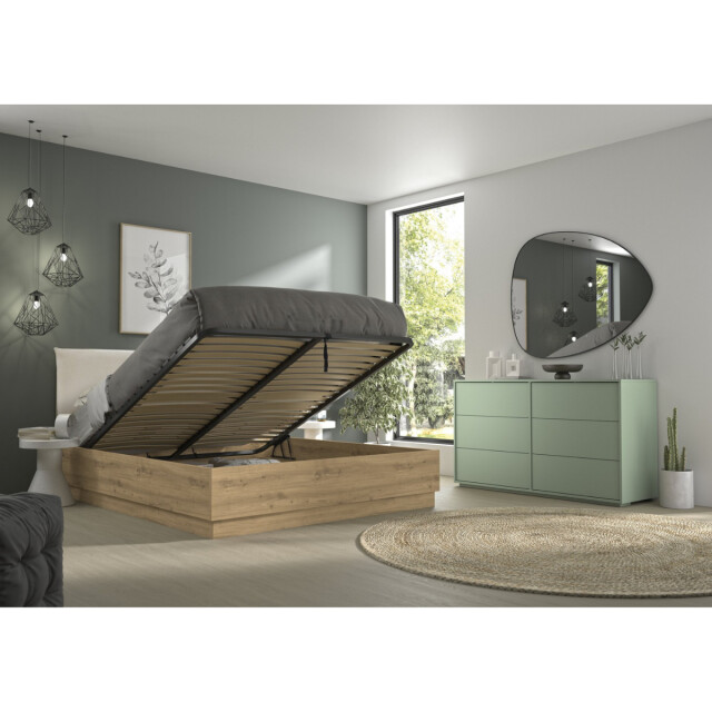 CaliCosy Opbergbed met hoofdbord in beige stof 160 x 200 cm eikendecor tidy 3304480 large
