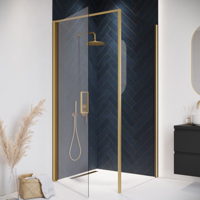 Badplaats Douchecabine alava 80 x 80 x 190 cm goud douchewand met draaideur 3213314 large
