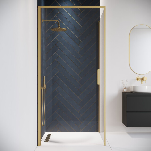 Badplaats Douchecabine alava 80 x 80 x 190 cm goud douchewand met draaideur 3213314 large