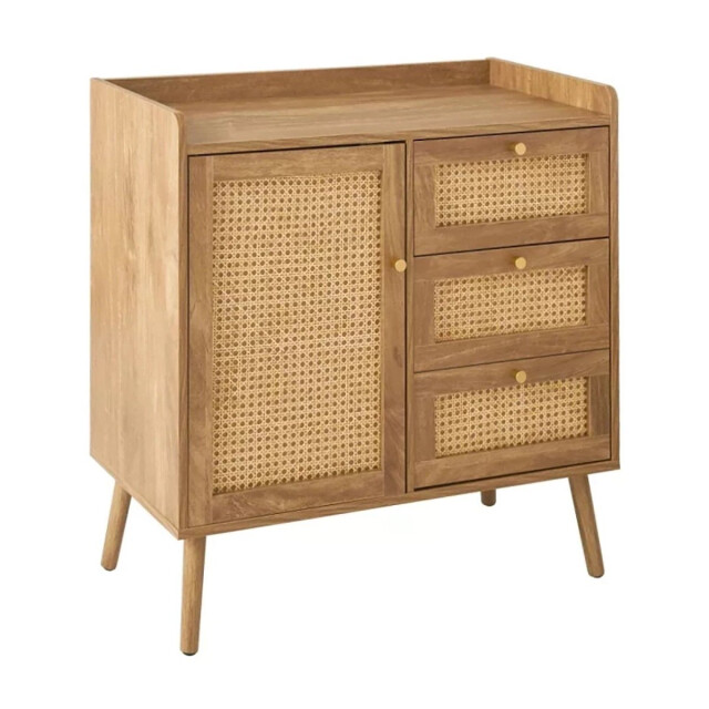 CaliCosy Commode met 1 deur en 3 lades, rotan fronten en houten poten, l80 cm palmo 3245912 large