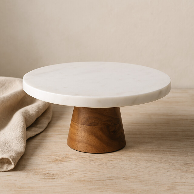 Casa di Elturo Marmeren taartplateau op houten voet Ø 25 x h 8 cm marmer & hout 3281445 large