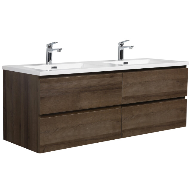 Badplaats Badkamermeubel set angela 140cm bruin badmeubel met wastafel 3281440 large