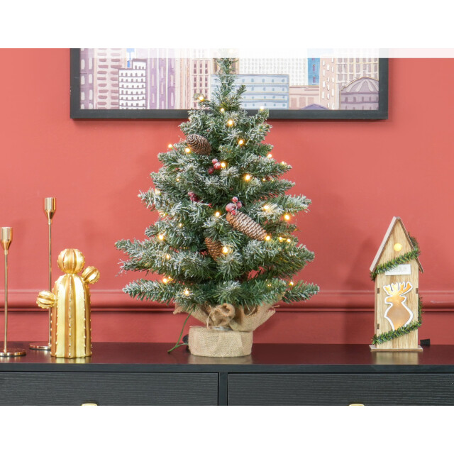 Homcom Mini kerstboom met led verlichting, 60 cm, dennenappels en bessen 3288005 large