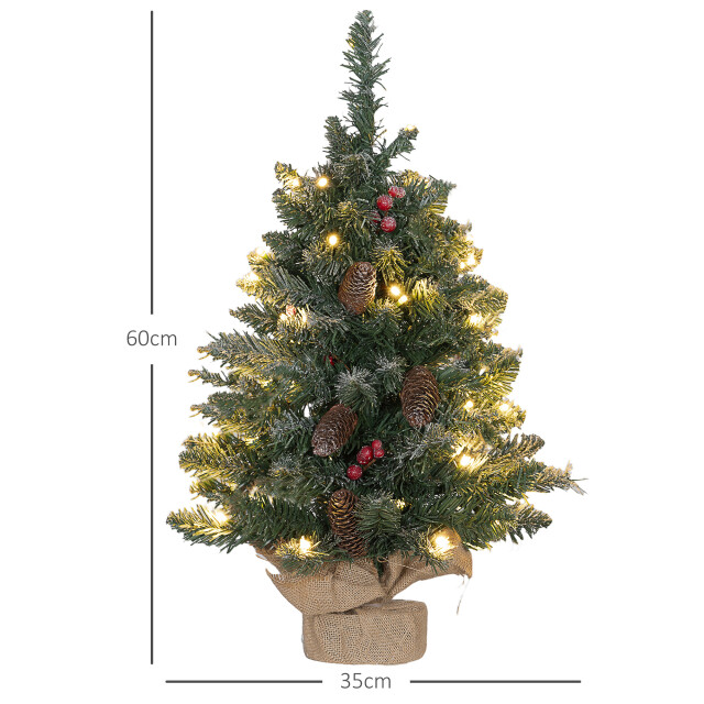 Homcom Mini kerstboom met led verlichting, 60 cm, dennenappels en bessen 3288005 large