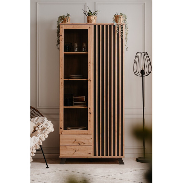 CaliCosy Vitrinekast 2 deuren en 2 laden eiken decor l92 cm lublin 2930695 large