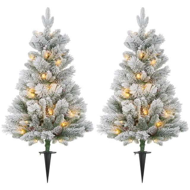 Homcom Set van 2 kerstbomen met led verlichting met prikpen 107 cm 3288026 large