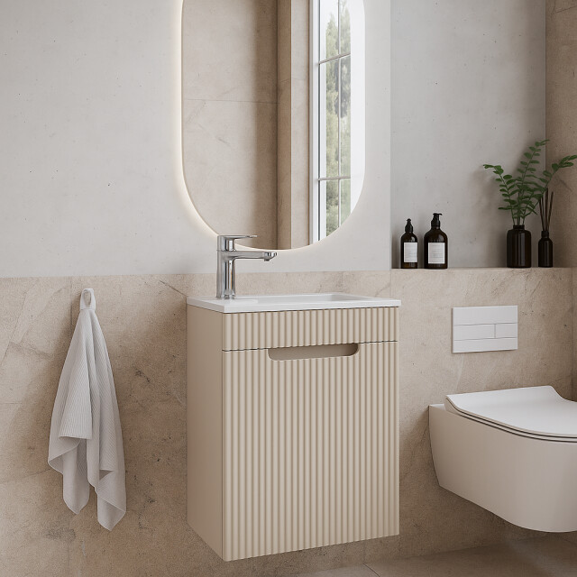 Badplaats Toiletmeubel thermis 40 x 22 cm crème fonteinmeubel met witte 3244655 large