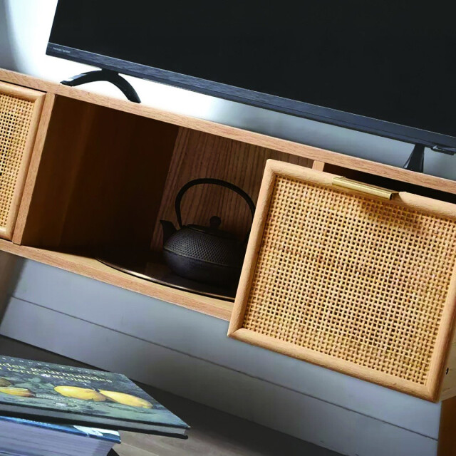 CaliCosy Tv-meubel met 2 lades en rotan voorkant l100 cm miya 2930096 large