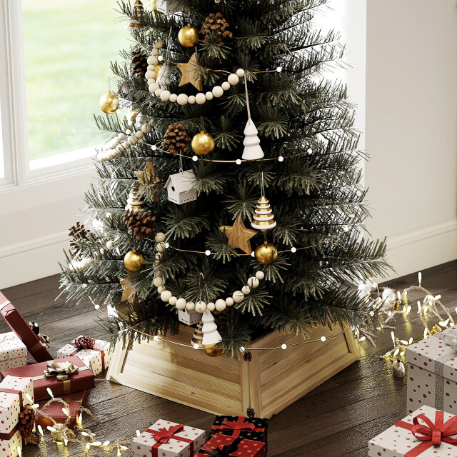 Homcom Kerstboomrok 65 x 65 cm kerstboommand van vuren bruin 3275672 large