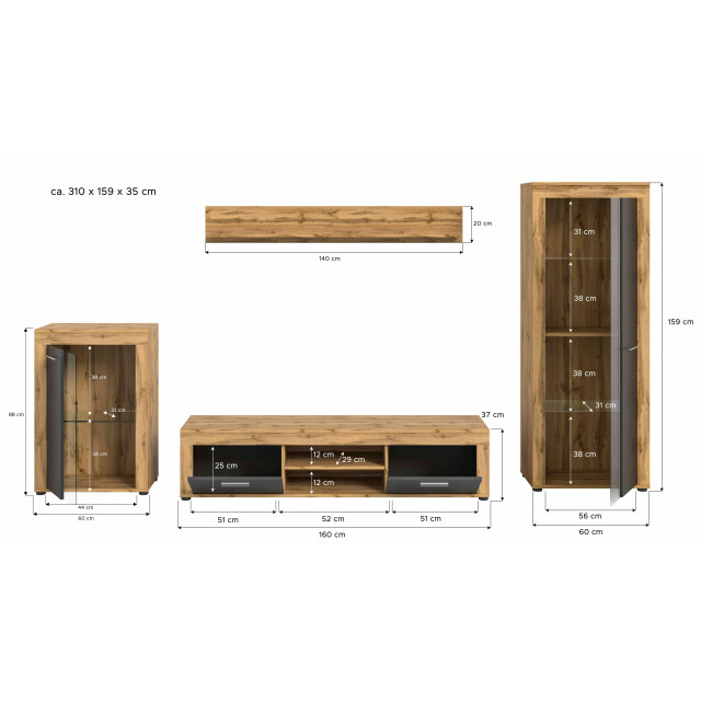 Furnilux Jam woonkamercombinatie grijs melamine wotan nb 3256432 large