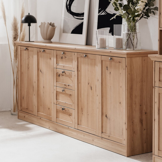 CaliCosy Buffet 4 portes et 4 tiroirs avec poignées en métal l200 cm timber 3302392 large