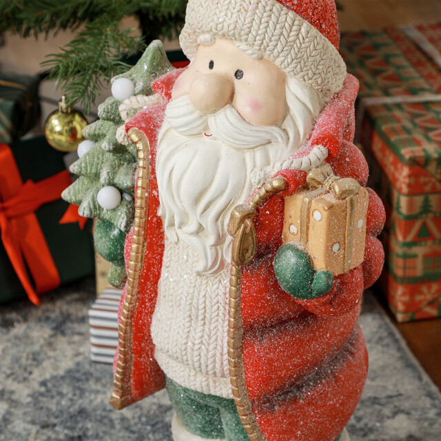 Homcom Kerstman beeldje 50 cm met boom en cadeau- 3 warm witte led's werkt op 3288020 large