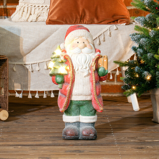Homcom Kerstman beeldje 50 cm met boom en cadeau- 3 warm witte led's werkt op 3288020 large