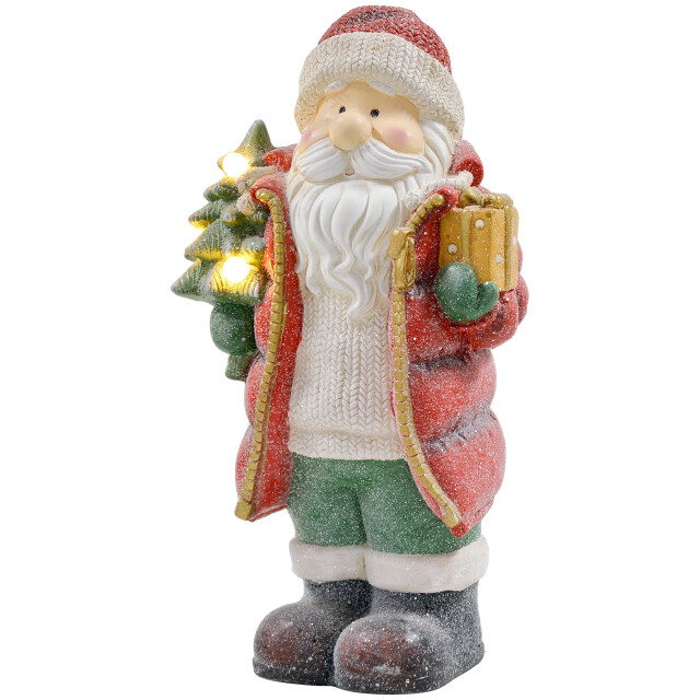 Homcom Kerstman beeldje 50 cm met boom en cadeau- 3 warm witte led's werkt op 3288020 large