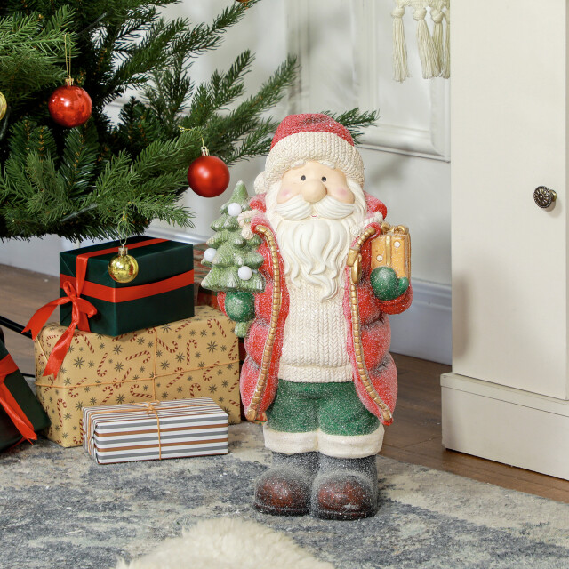 Homcom Kerstman beeldje 50 cm met boom en cadeau- 3 warm witte led's werkt op 3288020 large