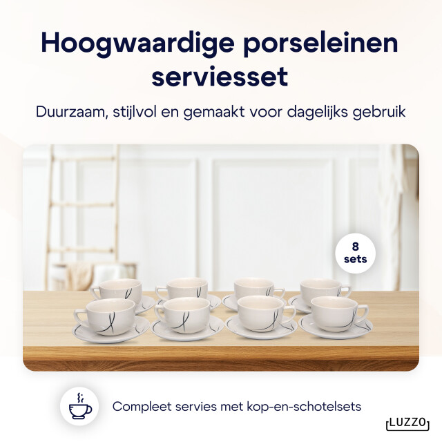 Luzzo ® bristol serviesset 8 persoons 48 delig servies wit met lijnen 3047600 large