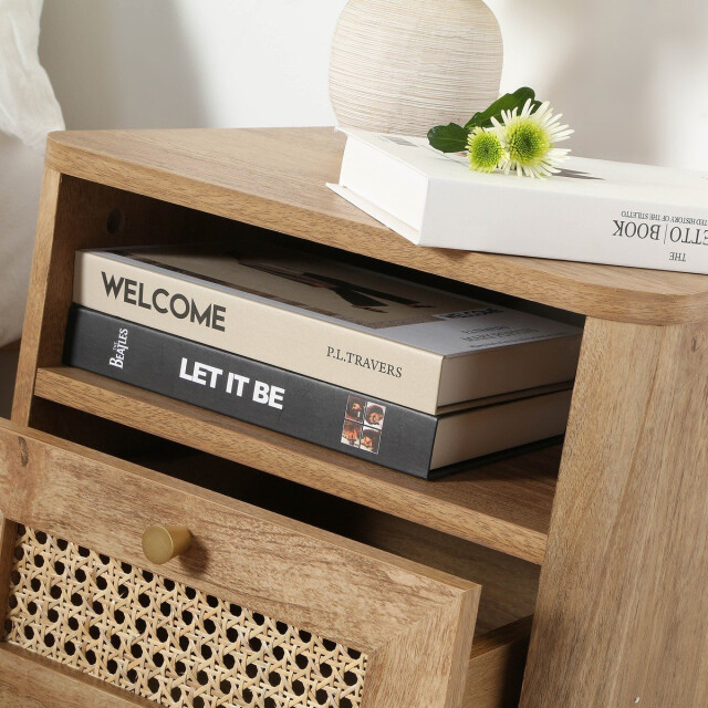 CaliCosy Nachtkastje 1 lade met rotan front en 1 open vak l39 cm palmo 2948020 large