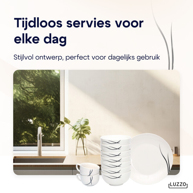 Luzzo ® bristol serviesset 8 persoons 48 delig servies wit met lijnen 3047600 large