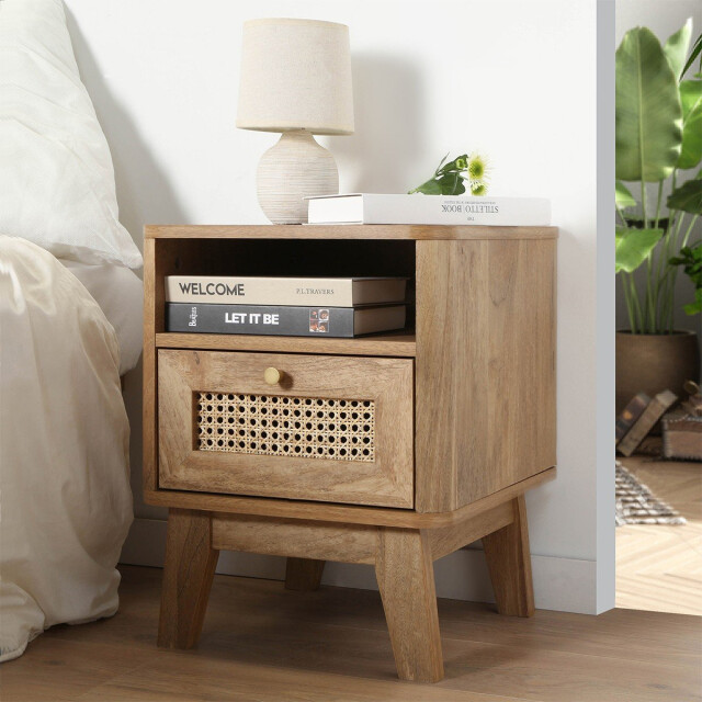 CaliCosy Nachtkastje 1 lade met rotan front en 1 open vak l39 cm palmo 2948020 large