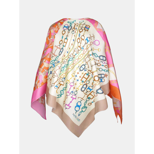 Mucho Gusto Zijden sjaal laboca roze met beige gebloemd patchwork Zijden sjaal Poncho Vita Roze Beige Patchwork large