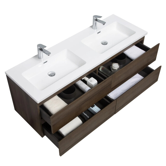 Badplaats Badkamermeubel set angela 140cm bruin badmeubel met wastafel 3281440 large