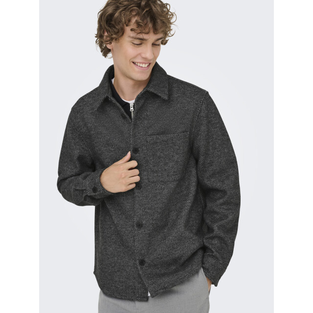 Only & Sons onsmicah twill overshirt frml 22035478 medium grey melange 05633.941.0076 large
