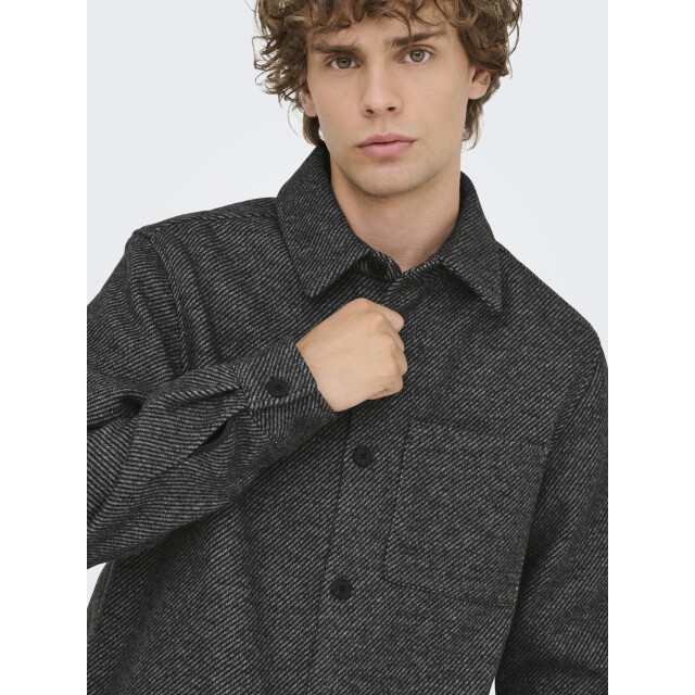 Only & Sons onsmicah twill overshirt frml 22035478 medium grey melange 05633.941.0076 large