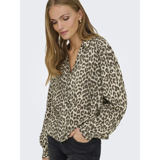 Jacqueline de Yong beatrice life l/s v-neck shirt w 15359476 birch brown leo 06615.840.0031 large