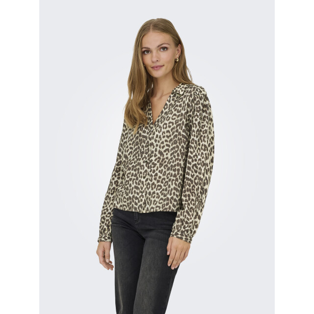 Jacqueline de Yong beatrice life l/s v-neck shirt w 15359476 birch brown leo 06615.840.0031 large