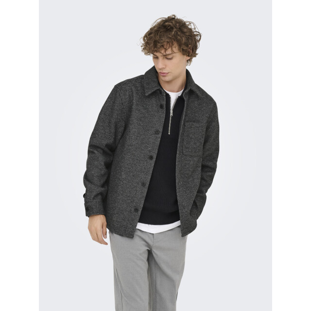 Only & Sons onsmicah twill overshirt frml 22035478 medium grey melange 05633.941.0076 large