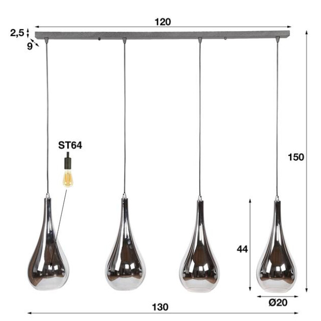 Bright Home Hanglamp andor 4 lichtpunten chromed glas 3288628 large