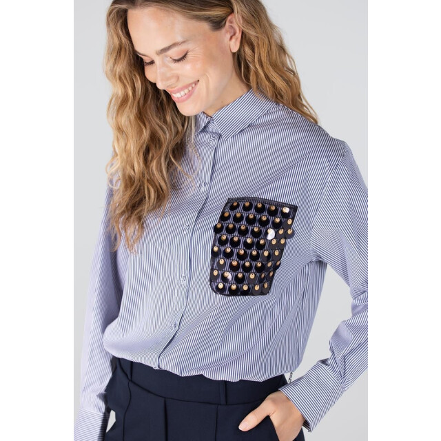 Jansen Amsterdam Goldie blouse cs3 726 sequins pocket dark blue CS3 726 large