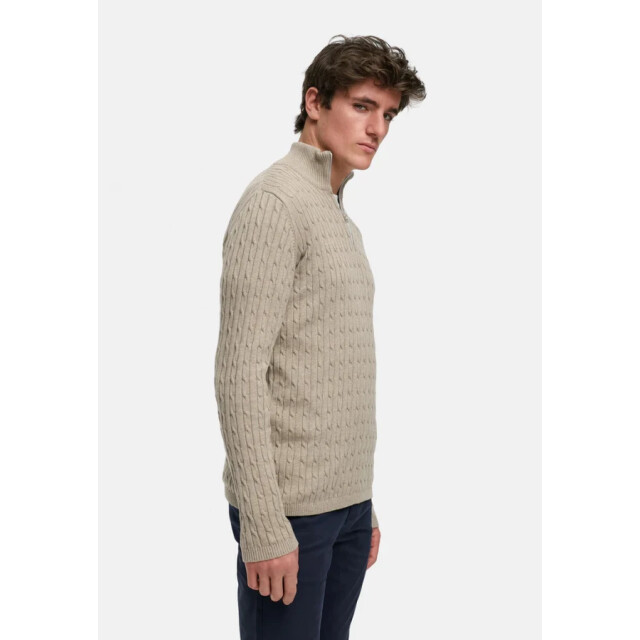 Kronstadt Ks35029 cable half zip 024 beige mix heren trui 039 Sand Mix/KS35029 CABLE Half Zip large