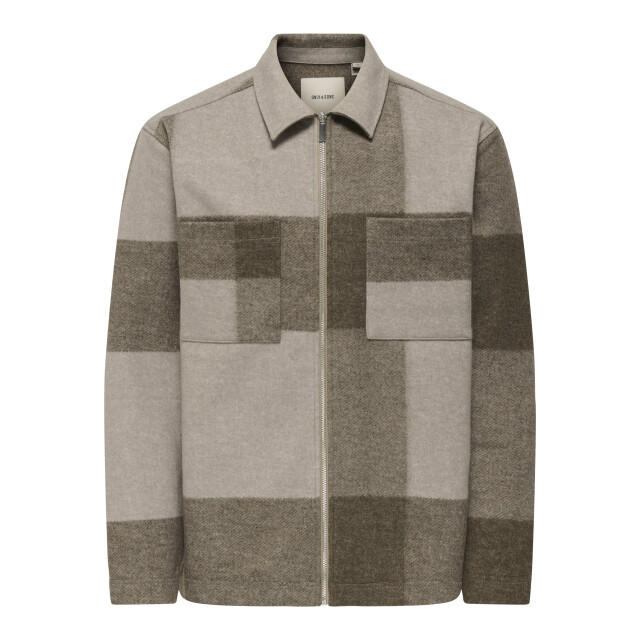 Only & Sons onswake checked zip overshirt 22034447 chinchilla 05633.840.0077 large
