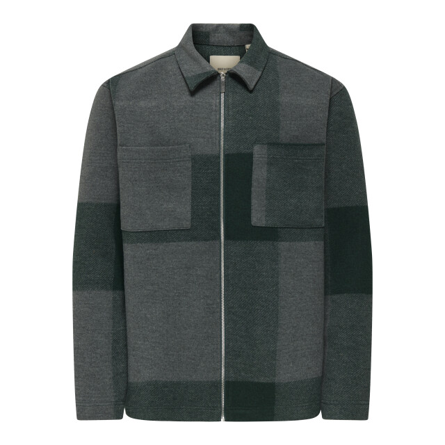Only & Sons onswake checked zip overshirt 22034447 dark sea 05633.315.0001 large